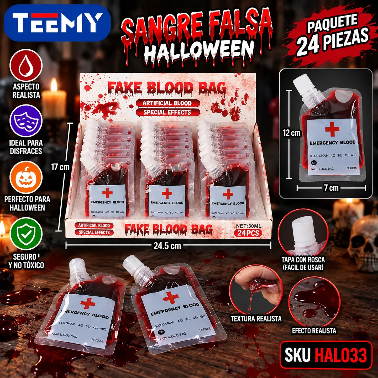 MAQUILLAJE HALLOWEEN SANGRE PAQUETE 24 PIEZAS (HAL033) 1