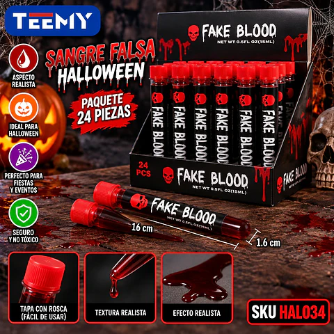 MAQUILLAJE HALLOWEEN SANGRE PAQUETE 24 PIEZAS (HAL034)