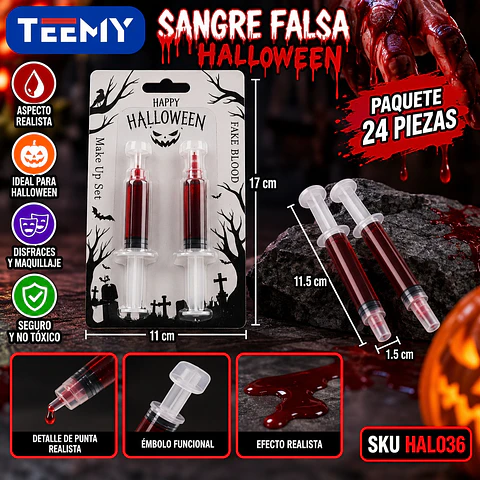 MAQUILLAJE HALLOWEEN SANGRE PAQUETE 24 PIEZAS (HAL036)