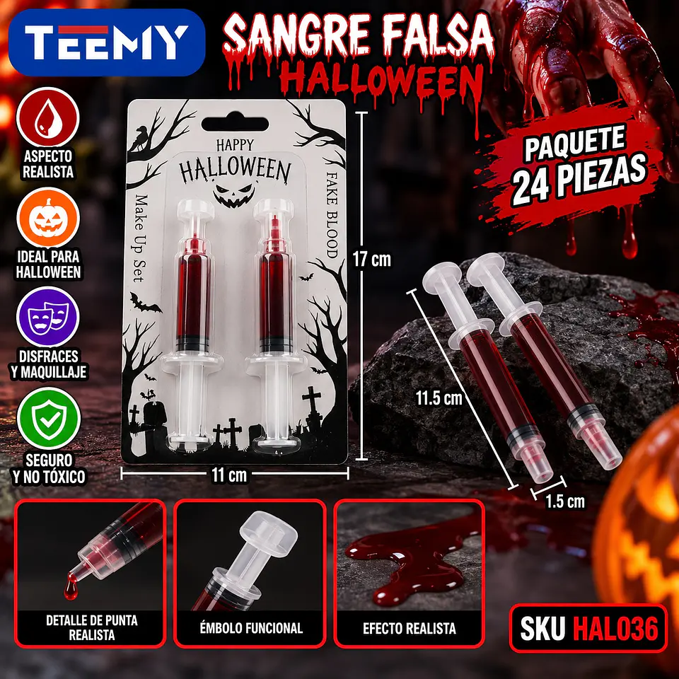 MAQUILLAJE HALLOWEEN SANGRE PAQUETE 24 PIEZAS (HAL036) 1