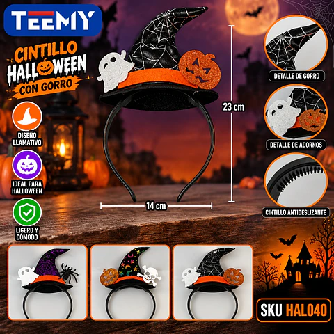 CINTILLO HALLOWEEN CON GORRO, 3 DEL MISMO POR MAYOR  (HAL040)