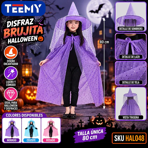  DISFRAZ BRUJITA HALLOWEEN 80CM, 3 DEL MISMO POR MAYOR  (HAL048)