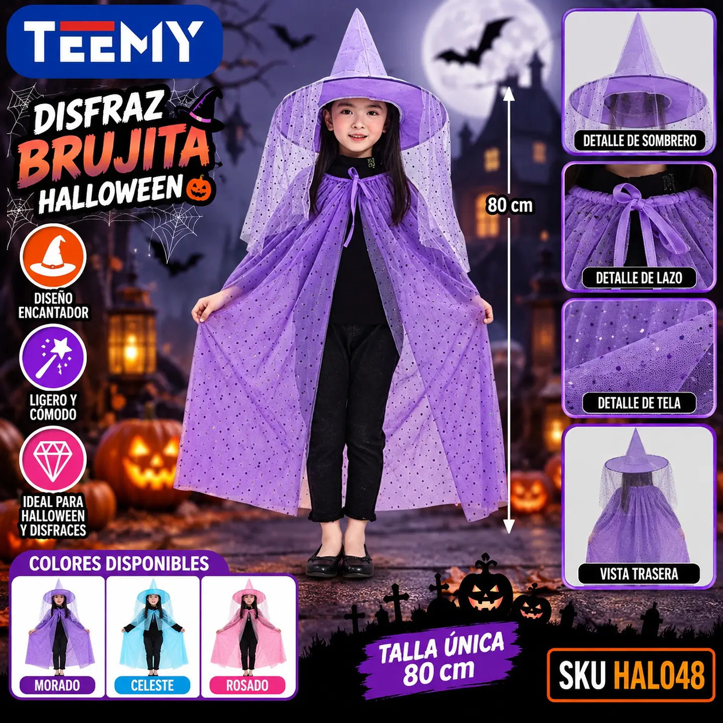  DISFRAZ BRUJITA HALLOWEEN 80CM, 3 DEL MISMO POR MAYOR  (HAL048) 1