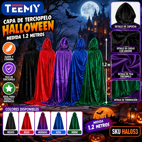 CAPA DE TERCIOPELO HALLOWEEN MEDIDA 1.2METROS , 3 DEL MISMO POR MAYOR  (HAL053)