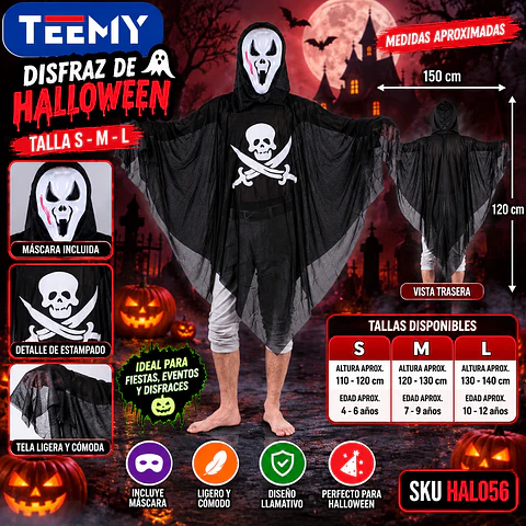 DISFRAZ DE HALLOWEEN TALLAS S M Y L, 3 DEL MISMO POR MAYOR  (HAL056)