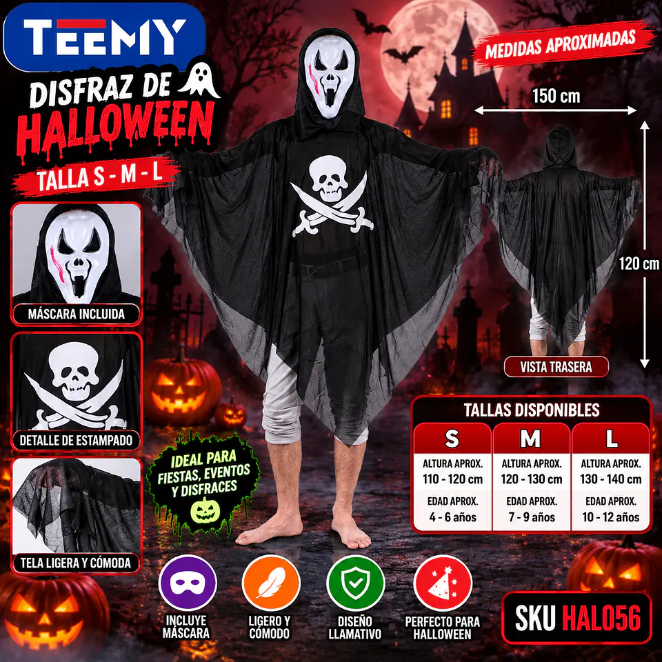 DISFRAZ DE HALLOWEEN TALLAS S M Y L, 3 DEL MISMO POR MAYOR  (HAL056) 1