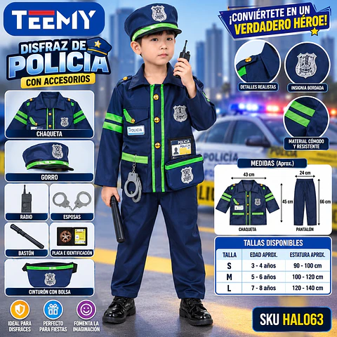 DISFRAZ DE POLICIA ,3 DEL MISMO POR MAYOR  (HAL063)