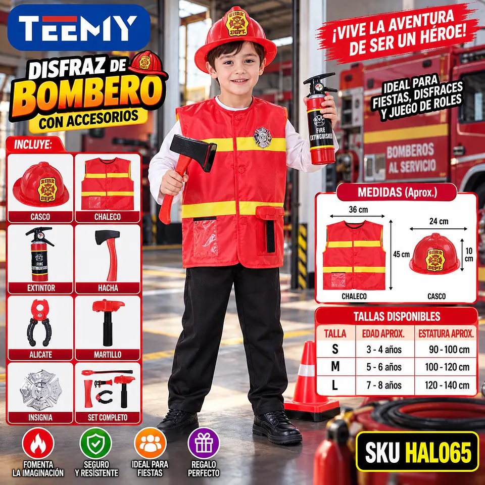 DISFRAZ DE BOMBERO, 3 DEL MISMO POR MAYOR  (HAL065) 1