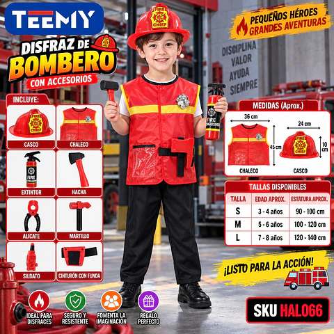DISFRAZ DE BOMBERO 3 DEL MISMO POR MAYOR  (HAL066)