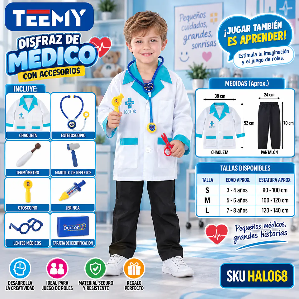 DISFRAZ DE MEDICO 3 DEL MISMO POR MAYOR  (HAL068) 1