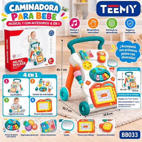 CAMINADORA PARA BEBE MUSICAL Y CON ACCESORIOS 4 EN 1, 3 DEL MISMO POR MAYOR  (BB033)