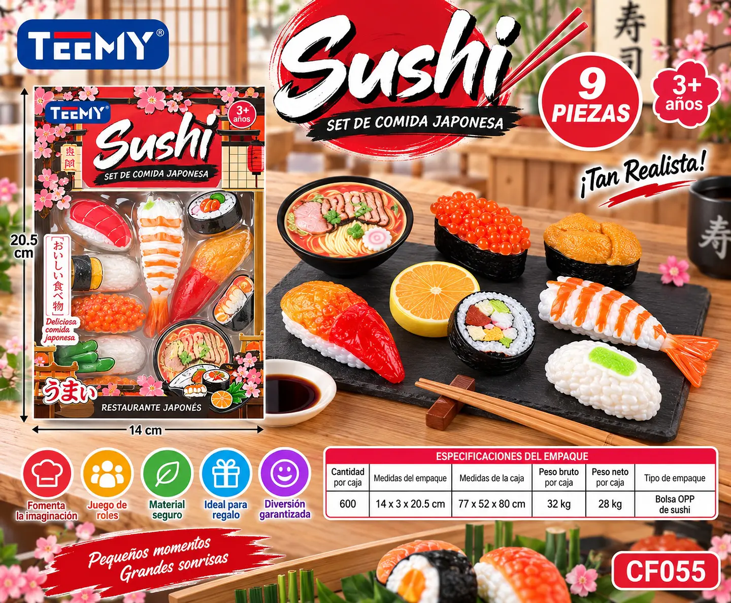 JUGUETE COMIDA SUSHI PAQUETE 12 PIEZAS (CF055) 1