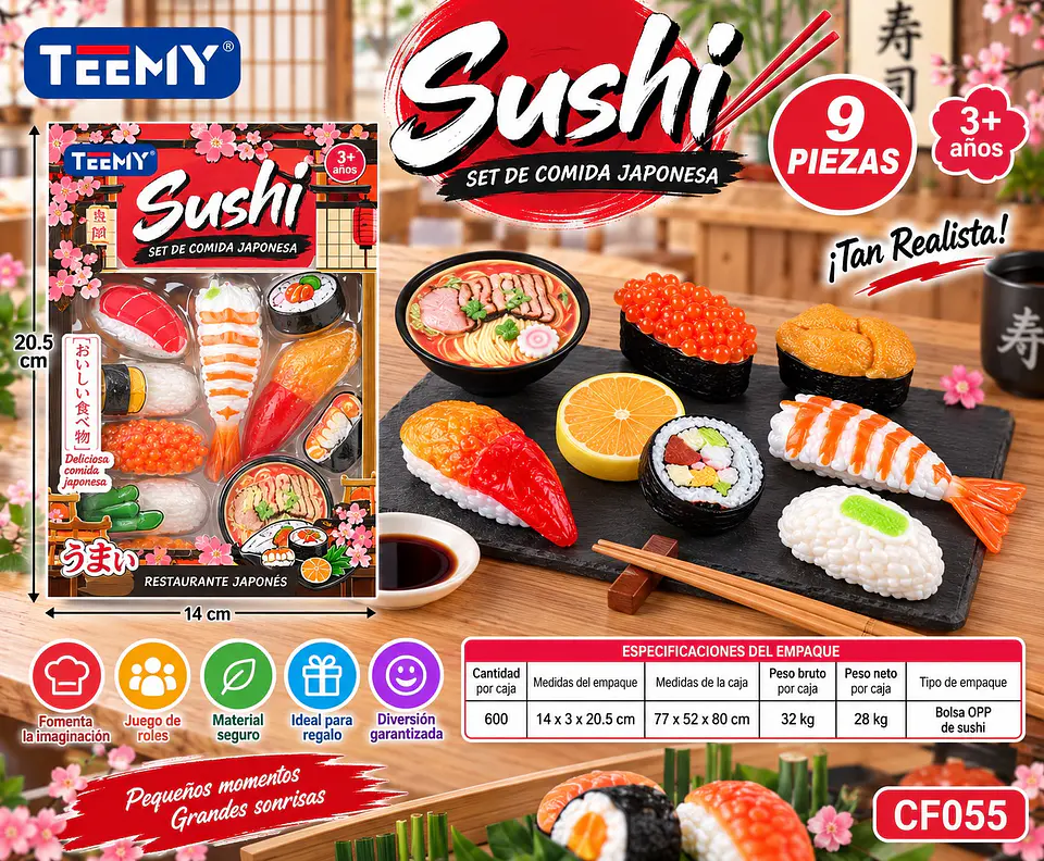 JUGUETE COMIDA SUSHI PAQUETE 12 PIEZAS (CF055) 1