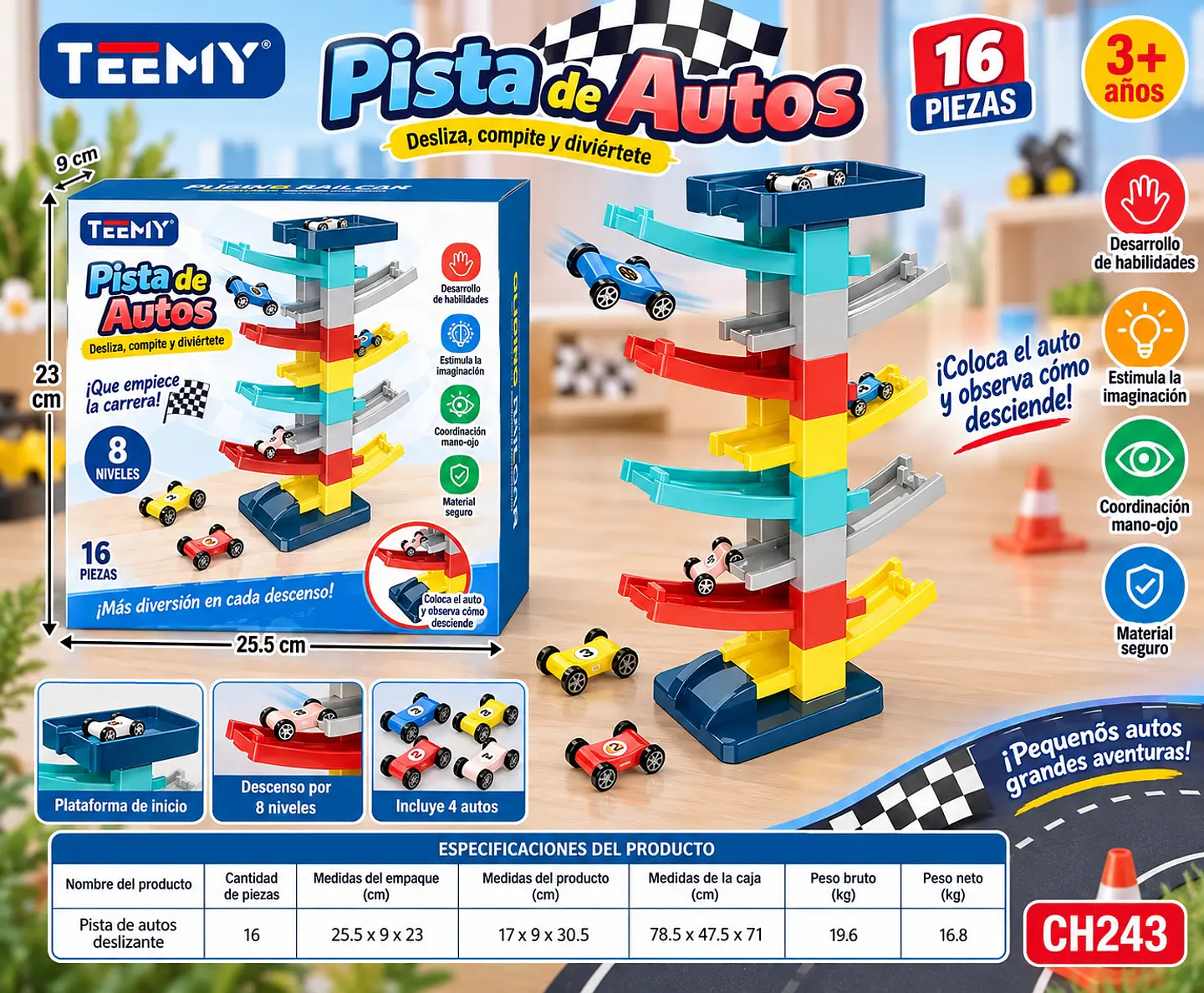 PISTA CON CARROS, 3 DEL MISMO POR MAYOR  (CH243) 1