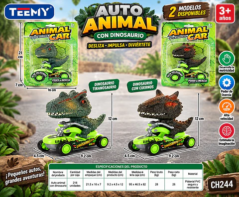 DINOSAURIO CON MOTO, 3 DEL MISMO POR MAYOR (CH244)