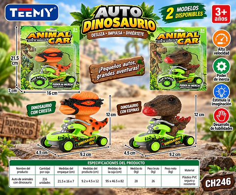 DINOSAURIO CON MOTO, 3 DEL MISMO POR MAYOR (CH246)