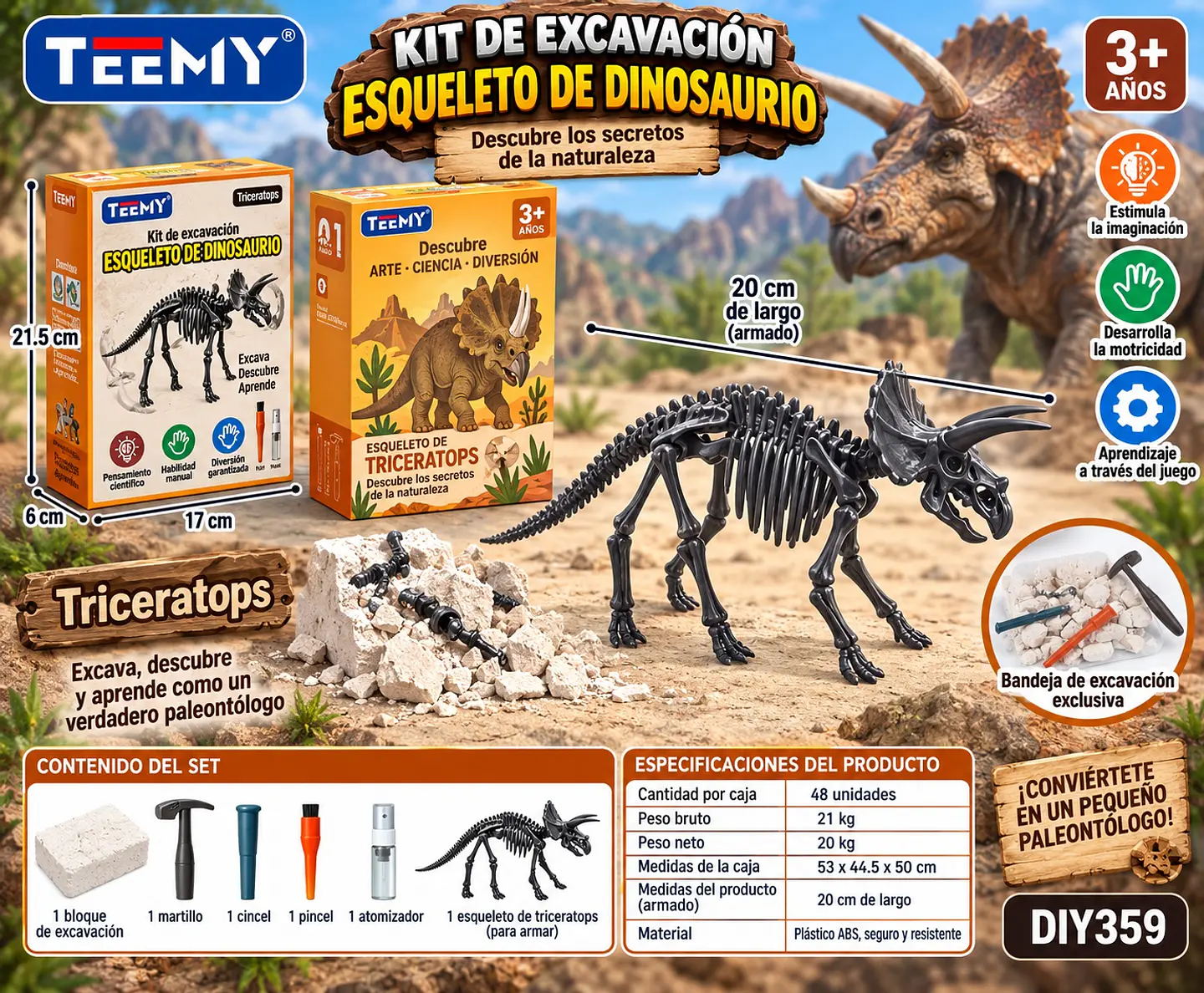 JUEGO DE EXCAVACION FOSIL, 3 DEL MISMO POR MAYOR (DIY359) 1