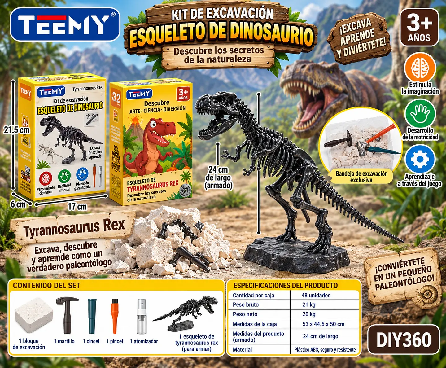JUEGO DE EXCAVACION FOSIL, 3 DEL MISMO POR MAYOR (DIY360) 1