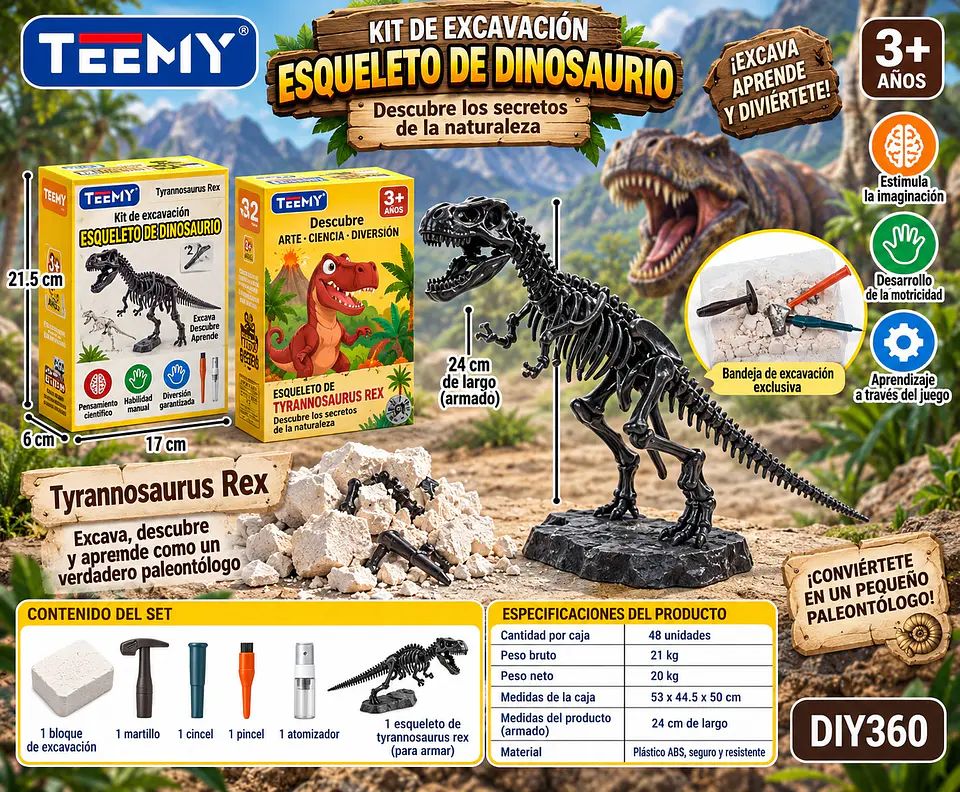 JUEGO DE EXCAVACION FOSIL, 3 DEL MISMO POR MAYOR (DIY360) 1