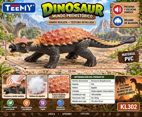 DINOSAURIO CON SONIDO, 3 DEL MISMO POR MAYOR (KL302)