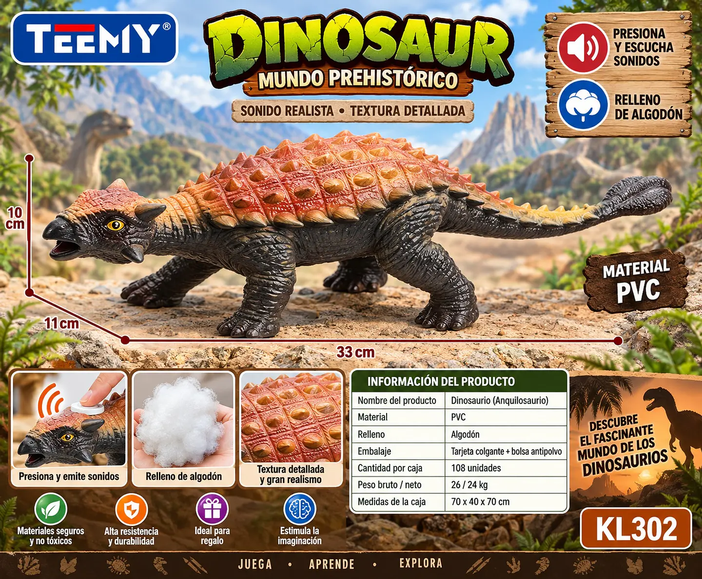 DINOSAURIO CON SONIDO, 3 DEL MISMO POR MAYOR (KL302) 1