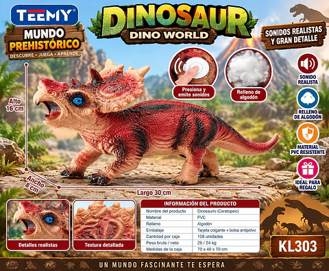 DINOSAURIO CON SONIDO, 3 DEL MISMO POR MAYOR (KL303)