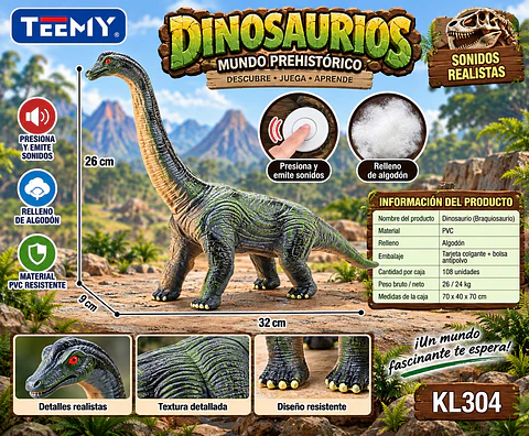 DINOSAURIO CON SONIDO, 3 DEL MISMO POR MAYOR (KL304)