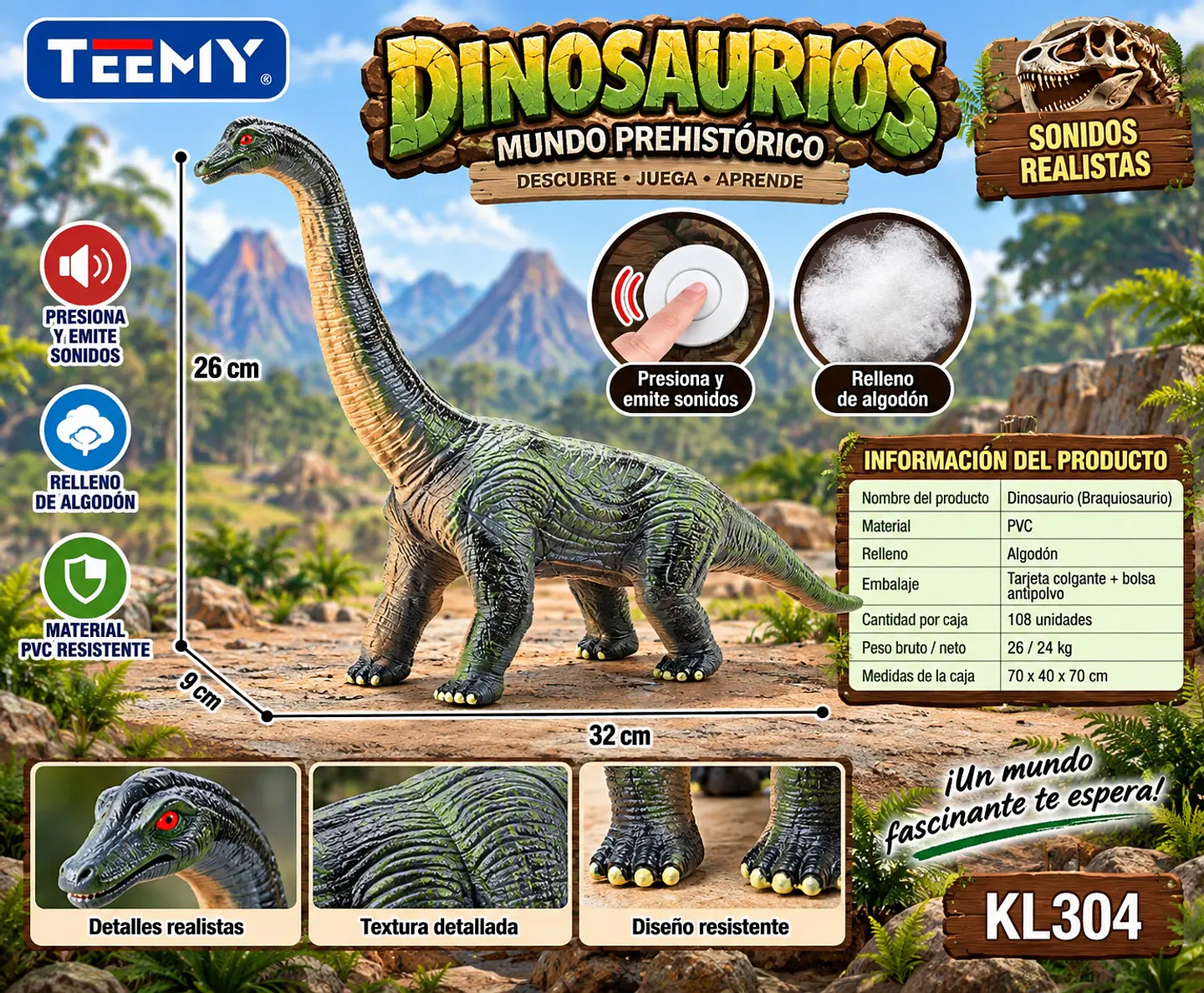 DINOSAURIO CON SONIDO, 3 DEL MISMO POR MAYOR (KL304) 1