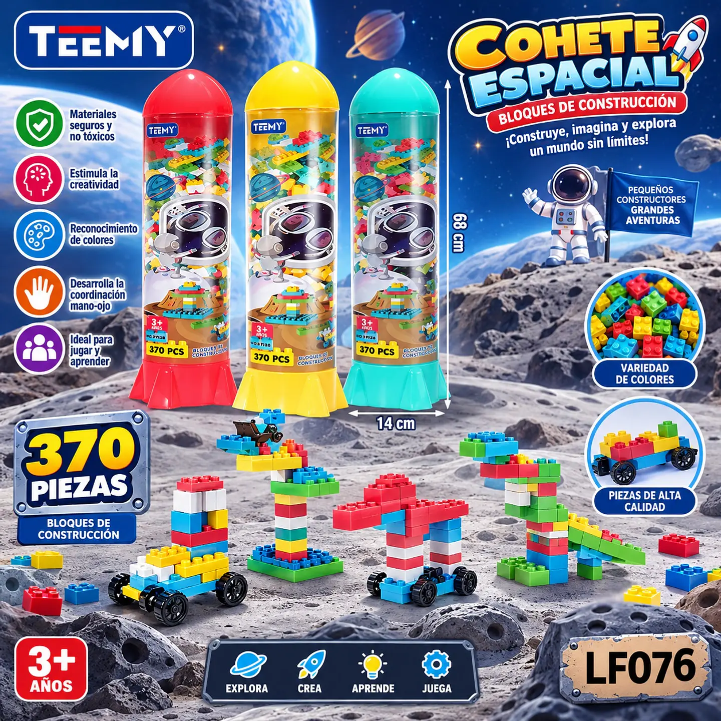COHETE CON BLOQUES ARMABLES 370 PIEZAS, 3 DEL MISMO POR MAYOR (LF076) 1