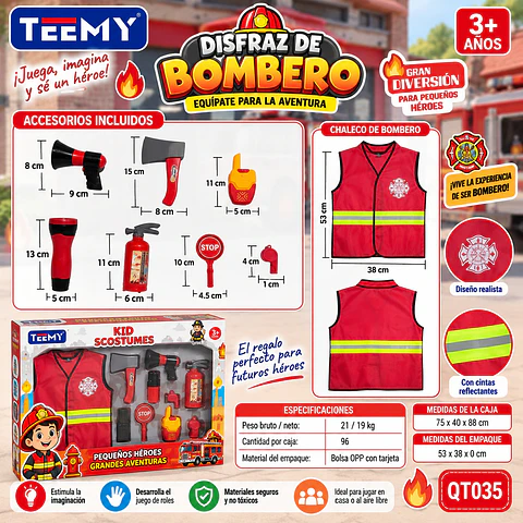 DISFRAZ DE BOMBERO, 3 DEL MISMO POR MAYOR (QT035)