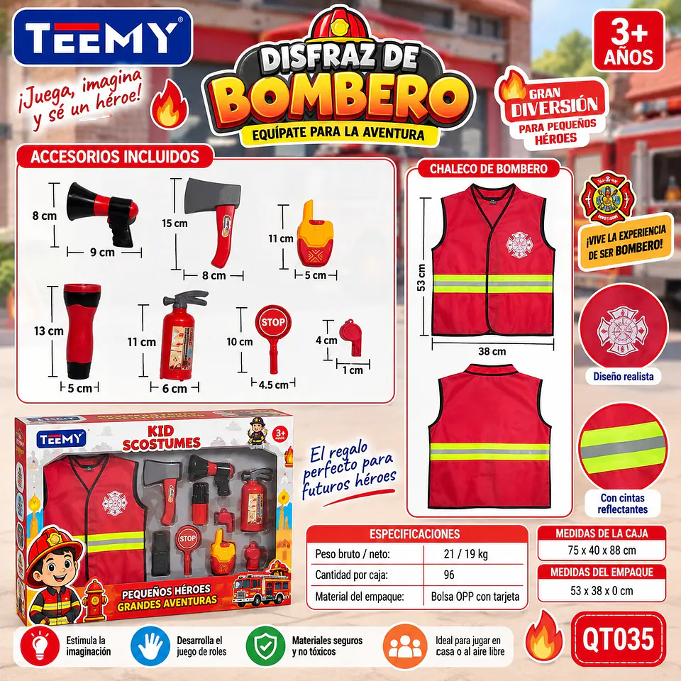 DISFRAZ DE BOMBERO, 3 DEL MISMO POR MAYOR (QT035) 1