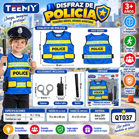 DISFRAZ POLICIA, 3 DEL MISMO POR MAYOR (QT037)