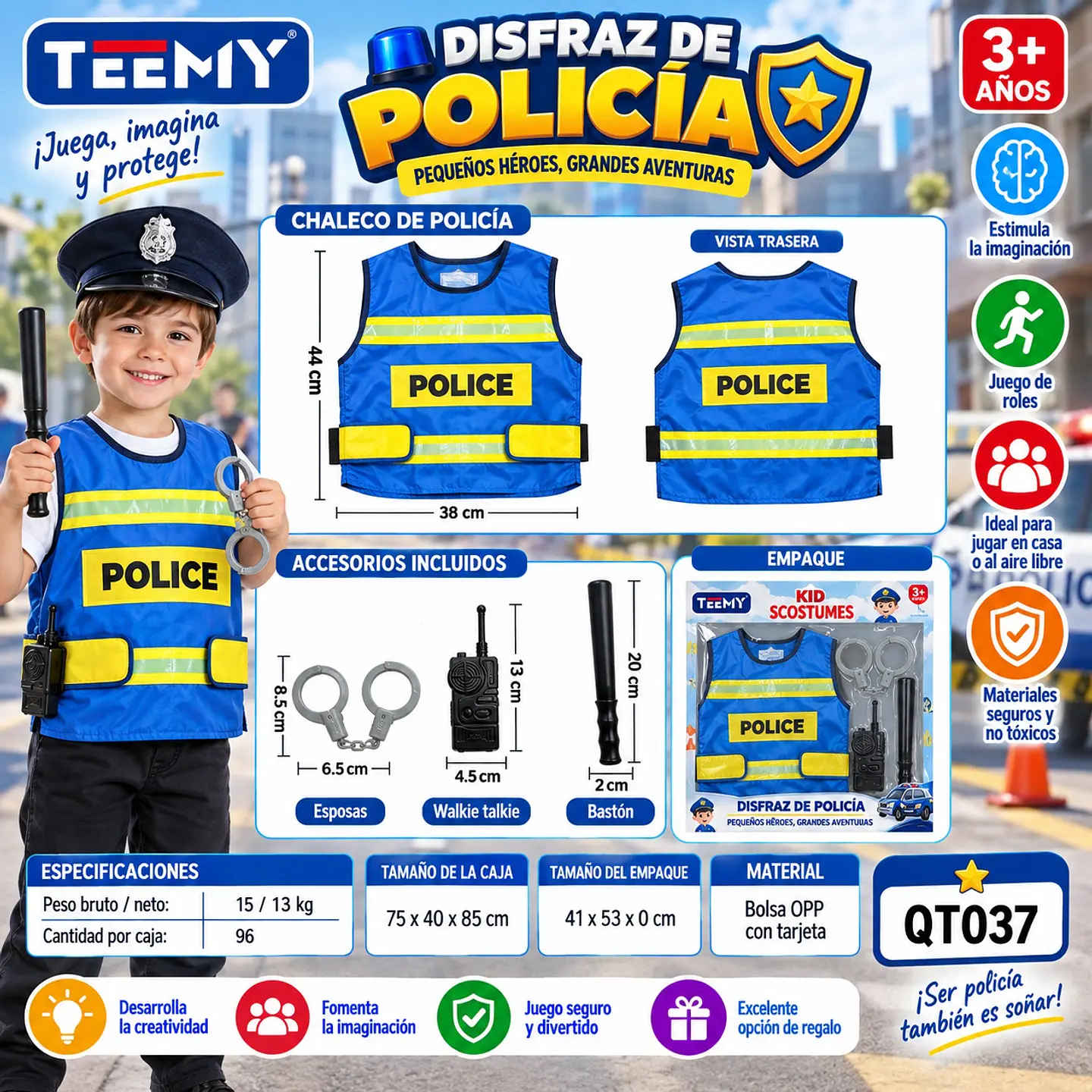 DISFRAZ POLICIA, 3 DEL MISMO POR MAYOR (QT037) 1