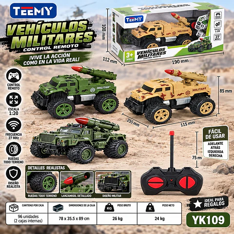 CARRO MILITAR A CONTROL REMOTO, 3 DEL MISMO POR MAYOR (YK109)