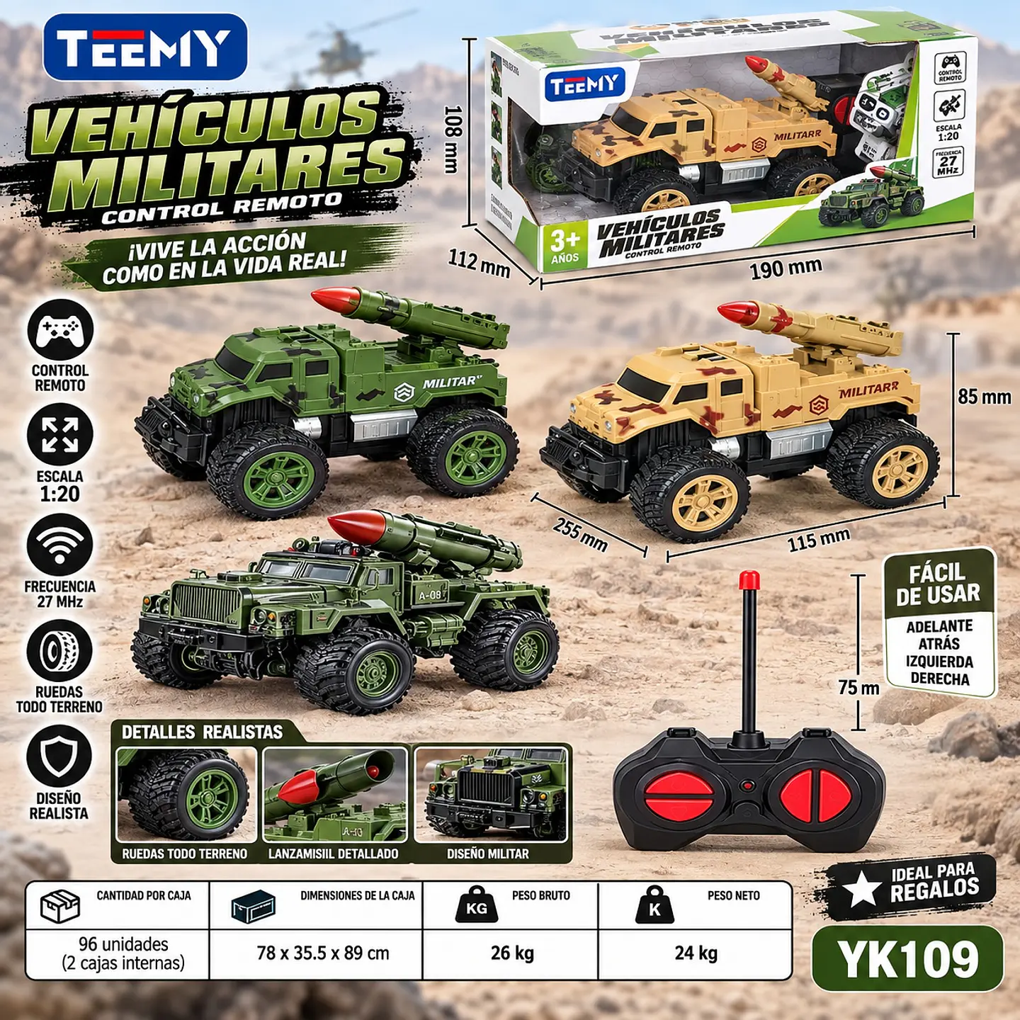 CARRO MILITAR A CONTROL REMOTO, 3 DEL MISMO POR MAYOR (YK109) 1