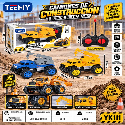 CARRO CONSTRUCCION A CONTROL REMOTO, 3 DEL MISMO POR MAYOR (YK111)