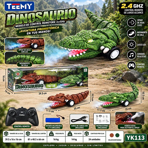 DINOSAURIO A CONTROL REMOTO, 3 DEL MISMO POR MAYOR (YK113)