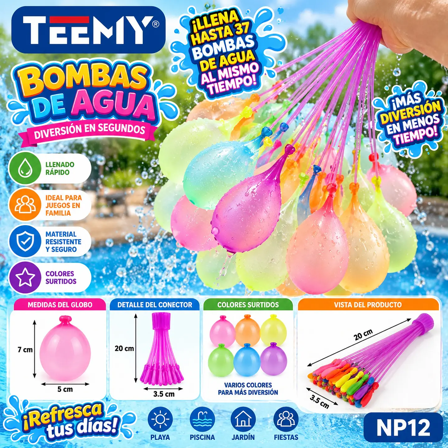 RAMO DE BOMBAS DE AGUA 37 PIEZAS. PAQUETE DE 12.  (NP12) 1