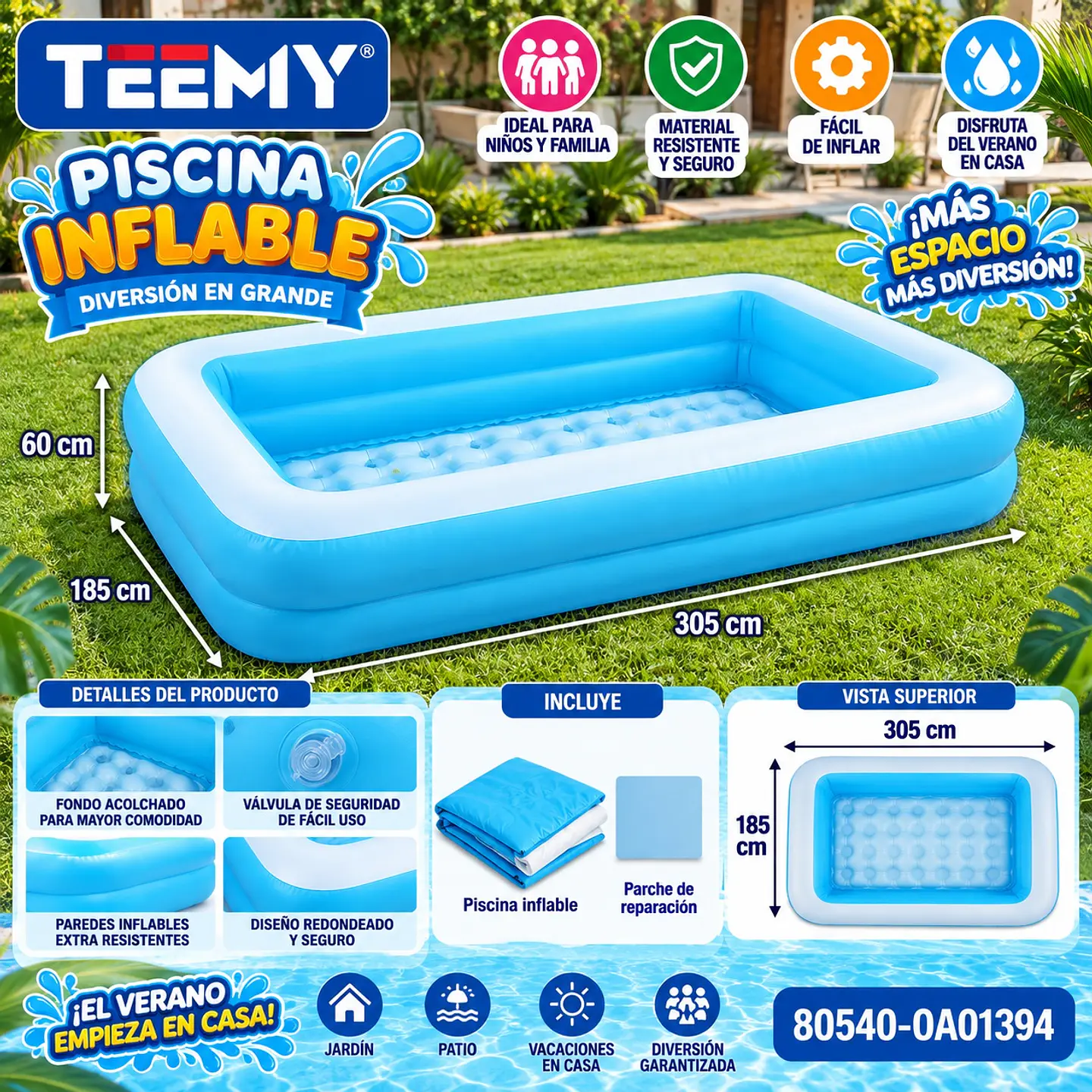 PISCINA PARA NIÑOS MEDIDAS 305x185x60 CM (80540-0A01394) 1