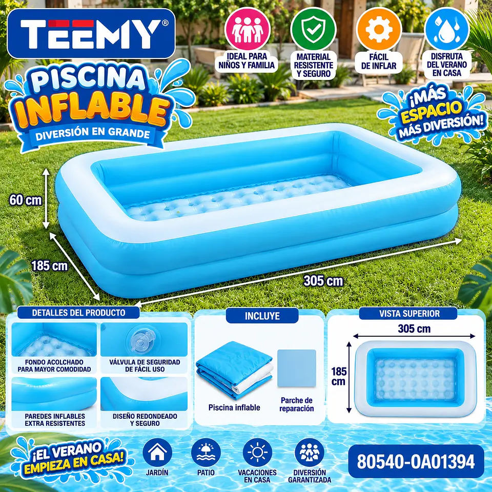 PISCINA PARA NIÑOS MEDIDAS 305x185x60 CM (80540-0A01394) 1