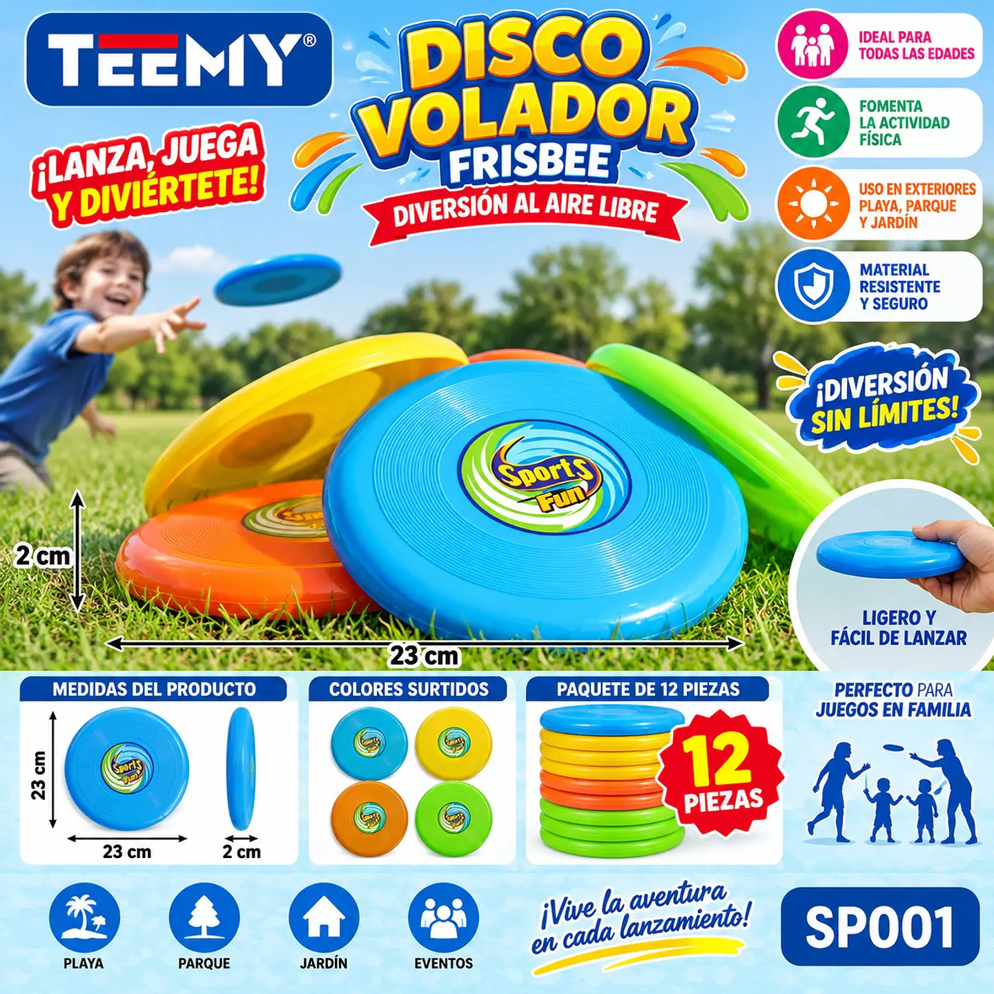DISCO VOLADOR FRISBEE PAQUETE 12 PIEZAS (SP001) 1