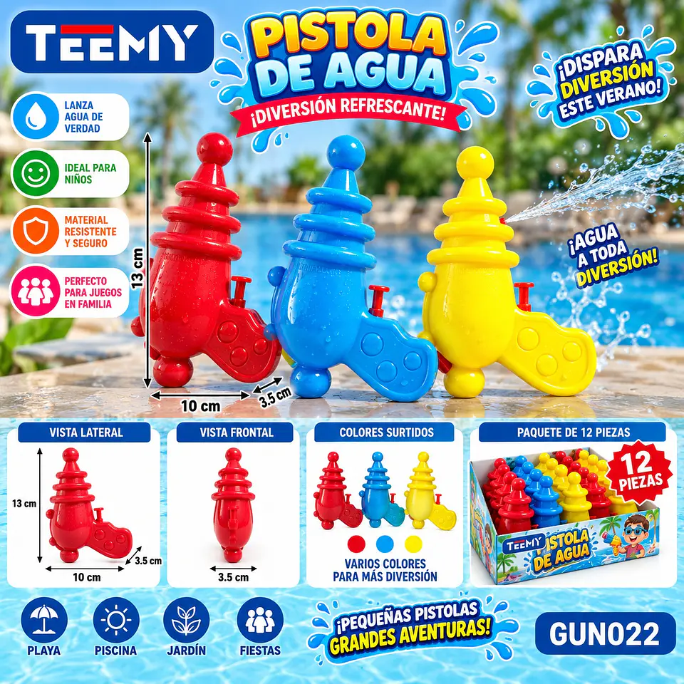 PISTOLA DE AGUA PAQUETE 12 PIEZAS (GUN022) 1