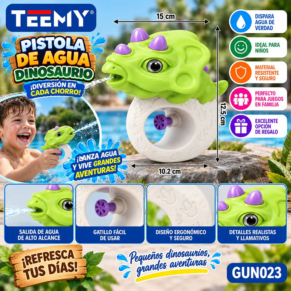 PISTOLA DE AGUA DINOSAURIO , 3 DEL MISMO POR MAYOR  (GUN023) 1