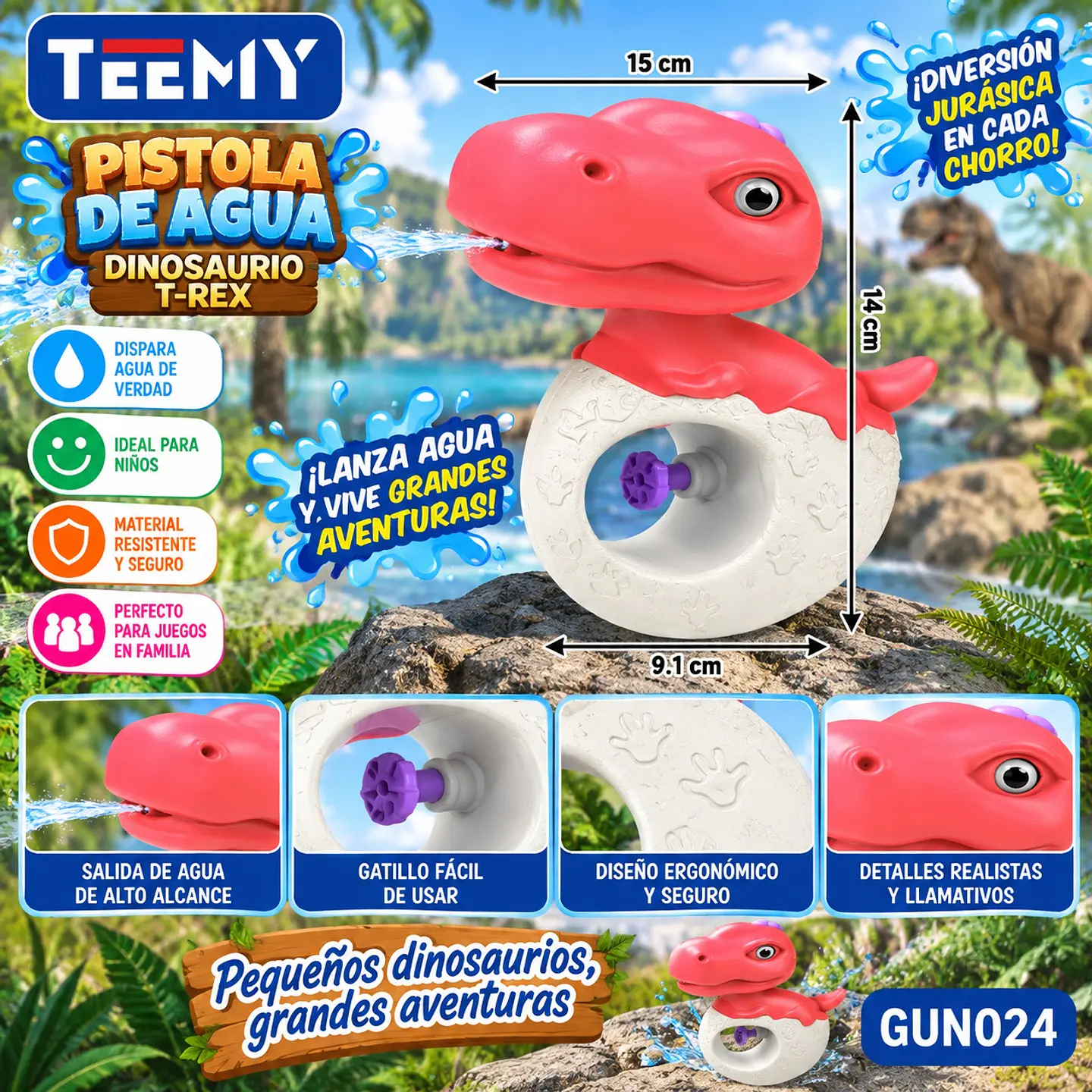 PISTOLA DE AGUA DINOSAURIO , 3 DEL MISMO POR MAYOR  (GUN024) 1