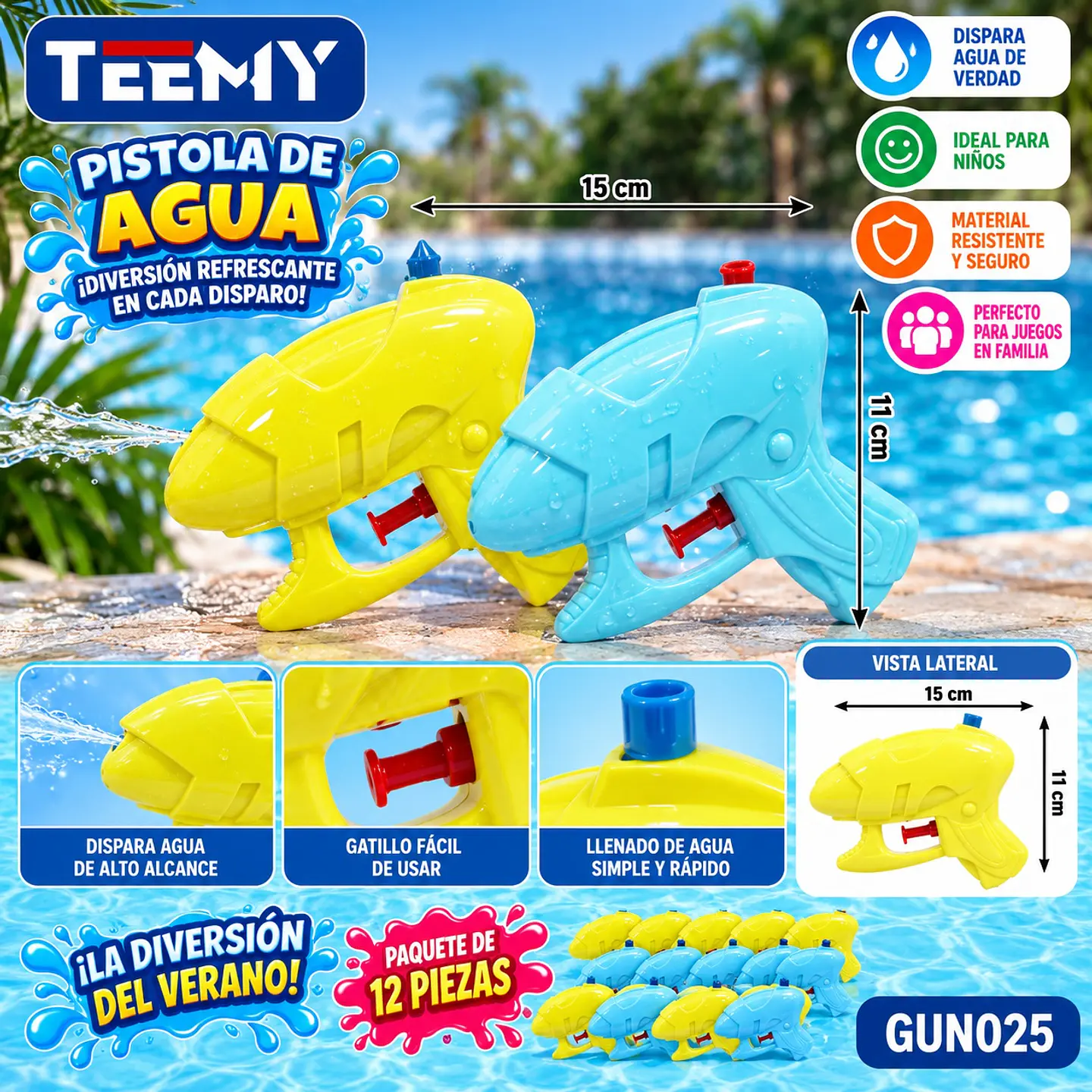 PISTOLA DE AGUA PAQUETE 12 PIEZAS (GUN025) 1
