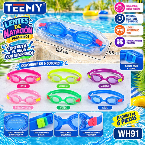 LENTES DE NATACION PAQUETE 6 PIEZAS (WH91)