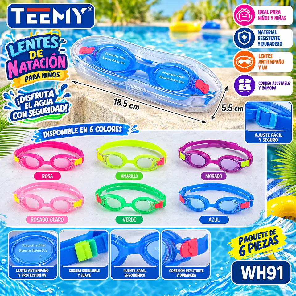 LENTES DE NATACION PAQUETE 6 PIEZAS (WH91) 1