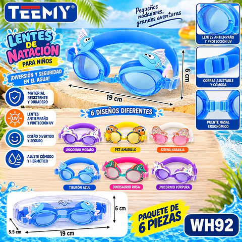 LENTES DE NATACION PAQUETE 6 PIEZAS (WH92)