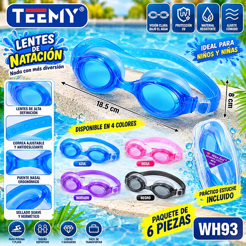 LENTES DE NATACION PAQUETE 6 PIEZAS (WH93)
