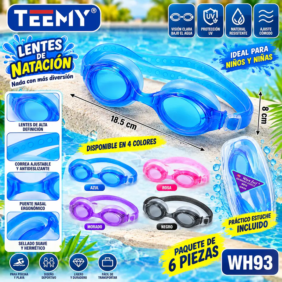 LENTES DE NATACION PAQUETE 6 PIEZAS (WH93) 1